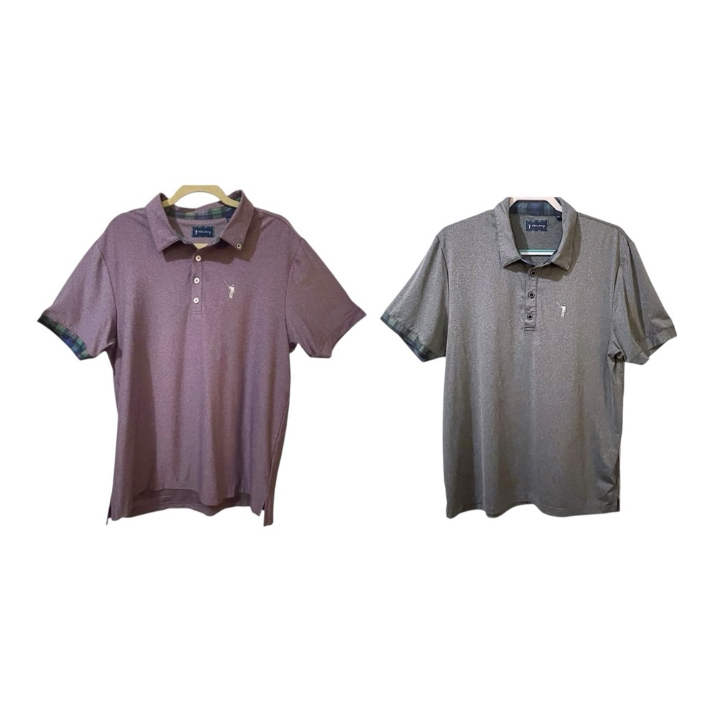 Two William Murray Golf Murray Classic Polos In Mottled Charcoal Gray & Purple L